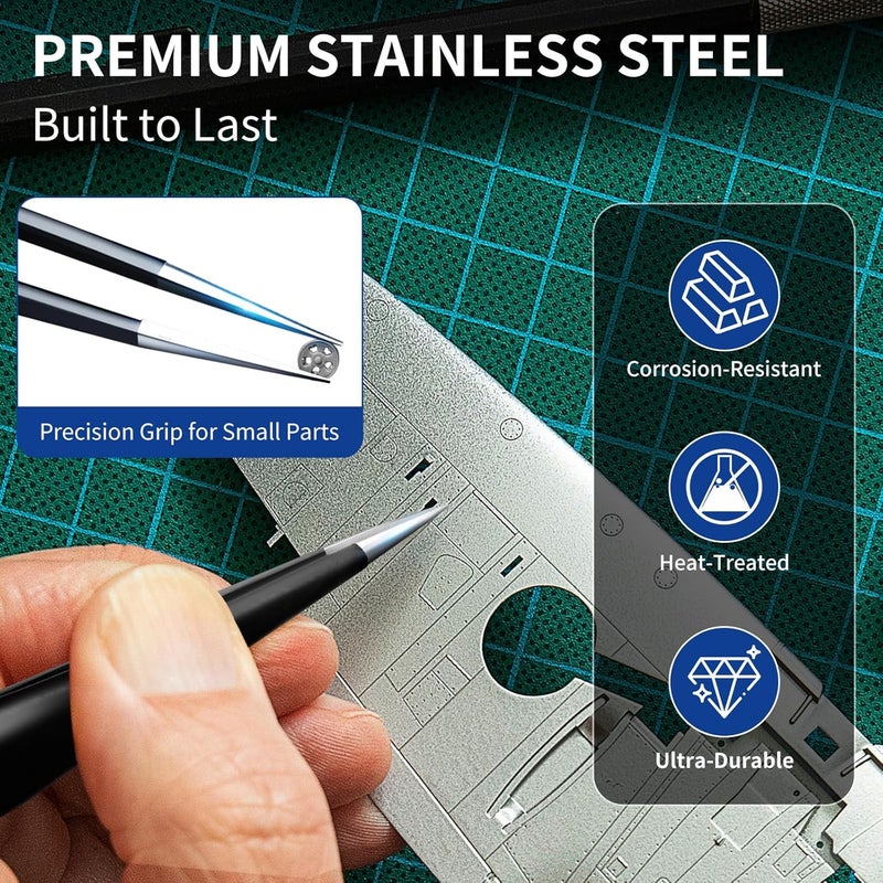 XOOL Precision Tweezers Set, 9 PCS ESD Tweezers Set, Anti-Static Stainless Steel Tweezers Kit, Multi-standard Stainless Steel Tweezers for Lab, Electronics, Jewelry and Detailed Work - Image 5